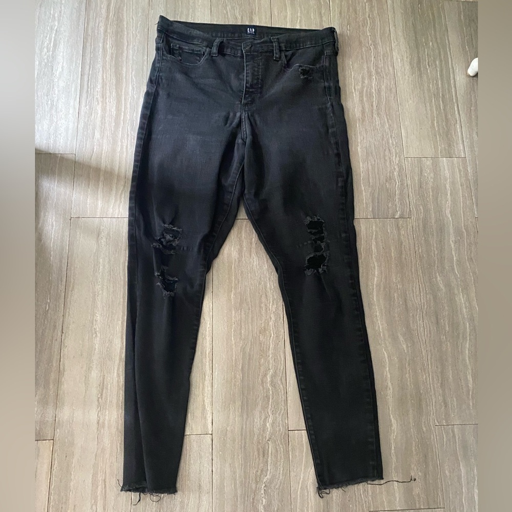 Gap Denim Distressed Favorite Black Jegging Women Stretch Size 14 / 32 Tall Jean